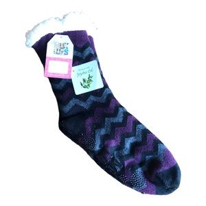 Muk Luks Purple Gray Faux Shearling Slipper Socks